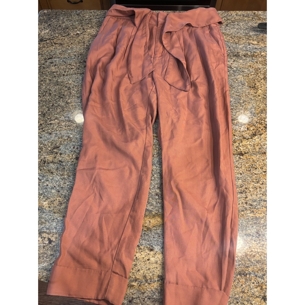 Cartonnier by Anthropologie Tapered Paperbag Waist‎ Tie Waist Pants Rose Size 12